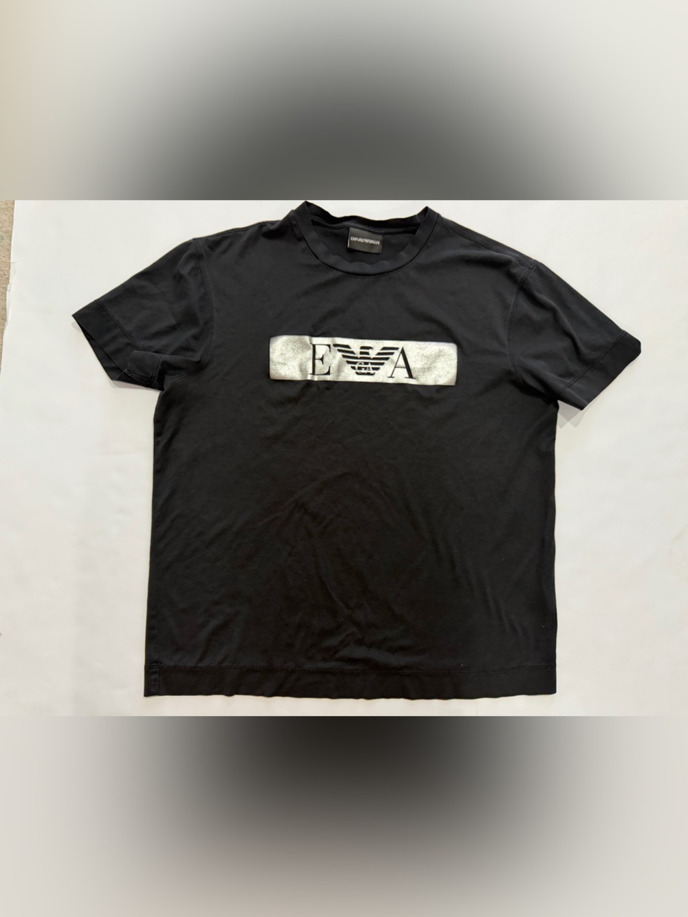 Emporio Armani EA Logo T-Shirt Black Metallic Silver Men’s Medium